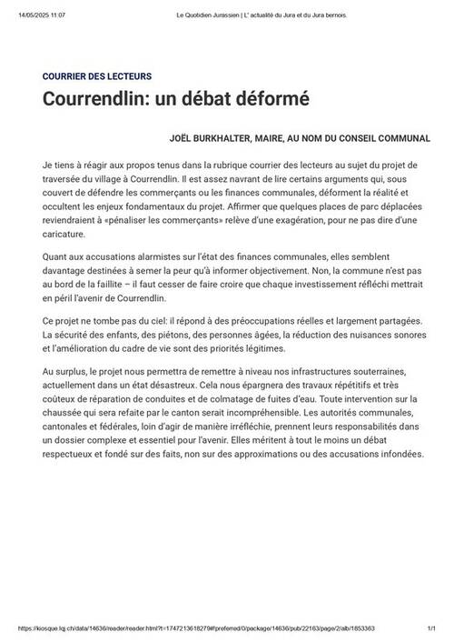 Courrier des lecteurs - Joël Burkhalter