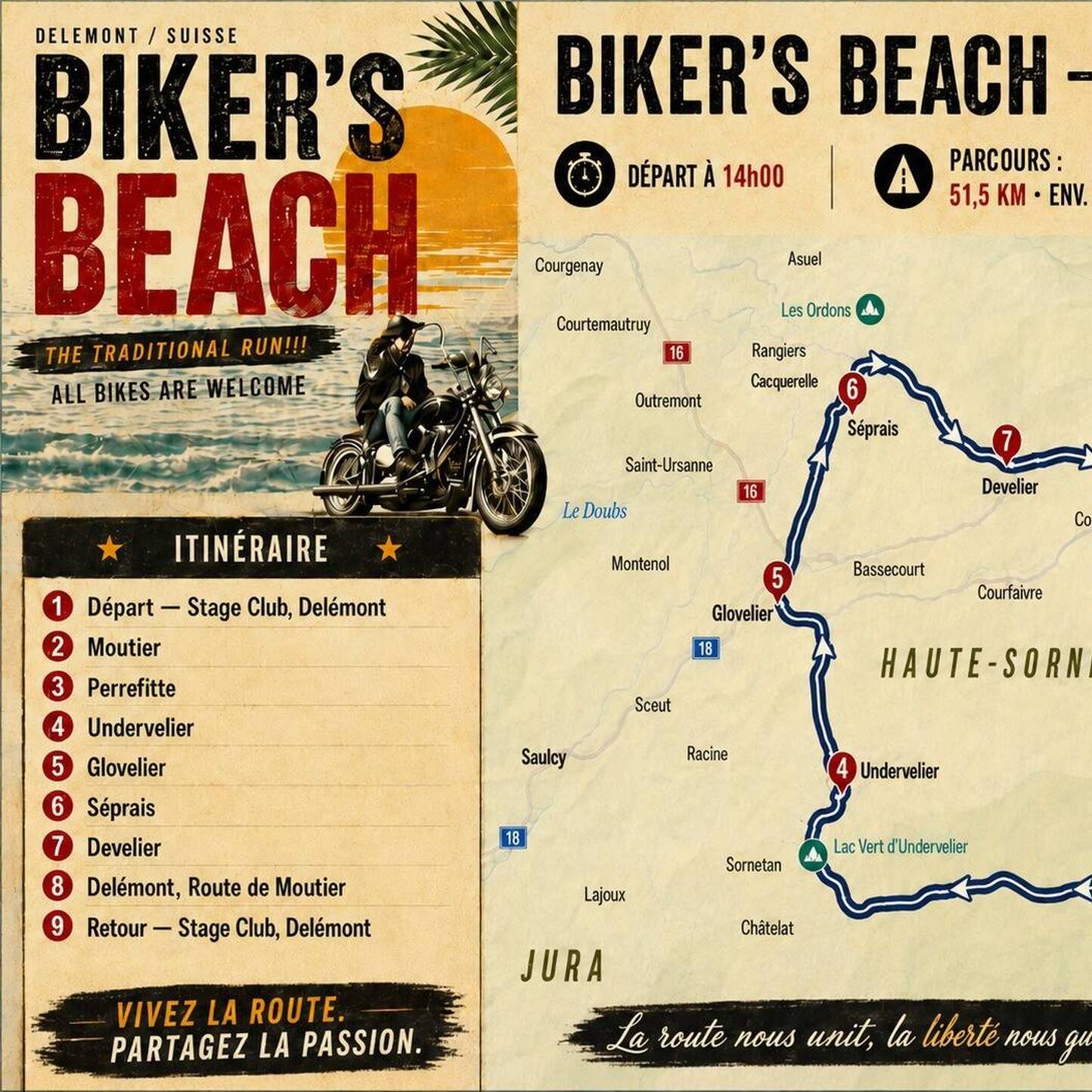 Passage du cortège motos Bikers Beach le dimanche 21 juin