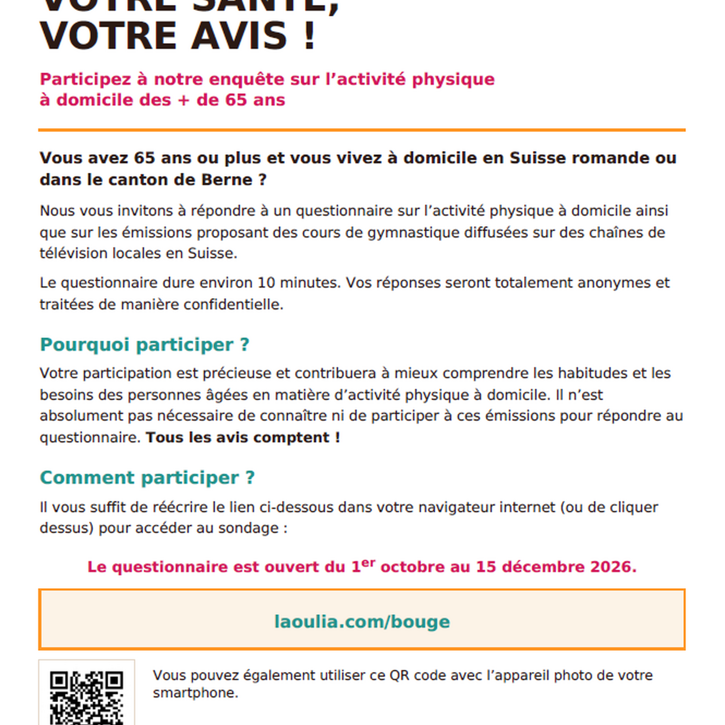 Enquête sur l’activité physique à domicile des 65 ans et plus