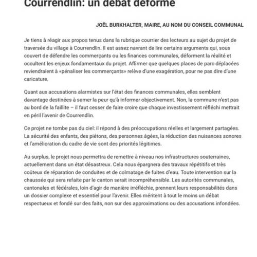 Traversée du village - Un débat déformé - Réaction du Conseil communal