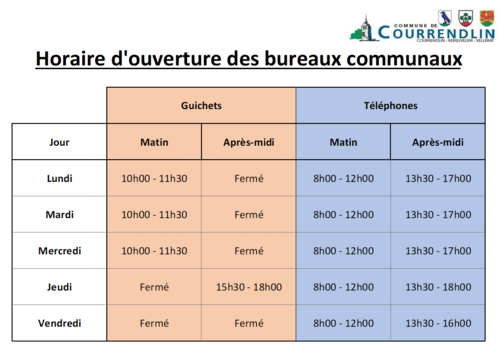 Horaire d'ouverture des bureaux