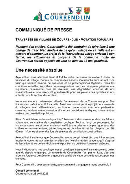 613 - Traversée du village - Communiqué de presse